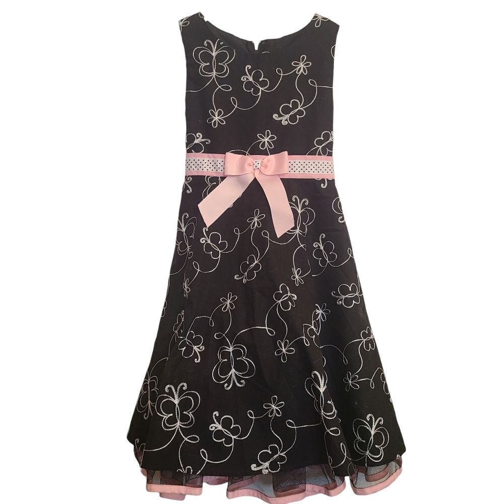 Rare Too Dress Petticoat Bow Floral Polka Dots Embroidery Girls sz 8‎